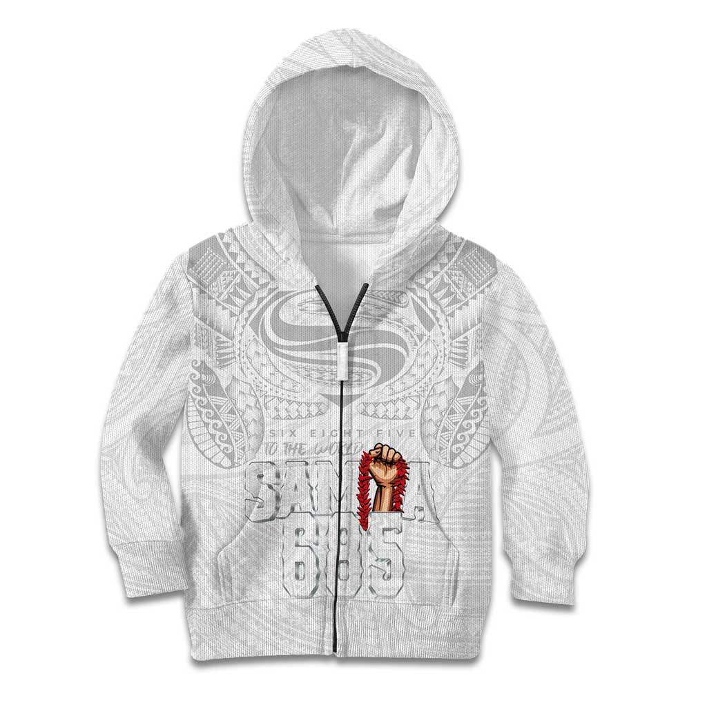 Super Samoa-Six Eight Five to The World Kid Hoodie Traditional Samoan Tattoo All White LT03 Zip Hoodie White - Polynesian Pride