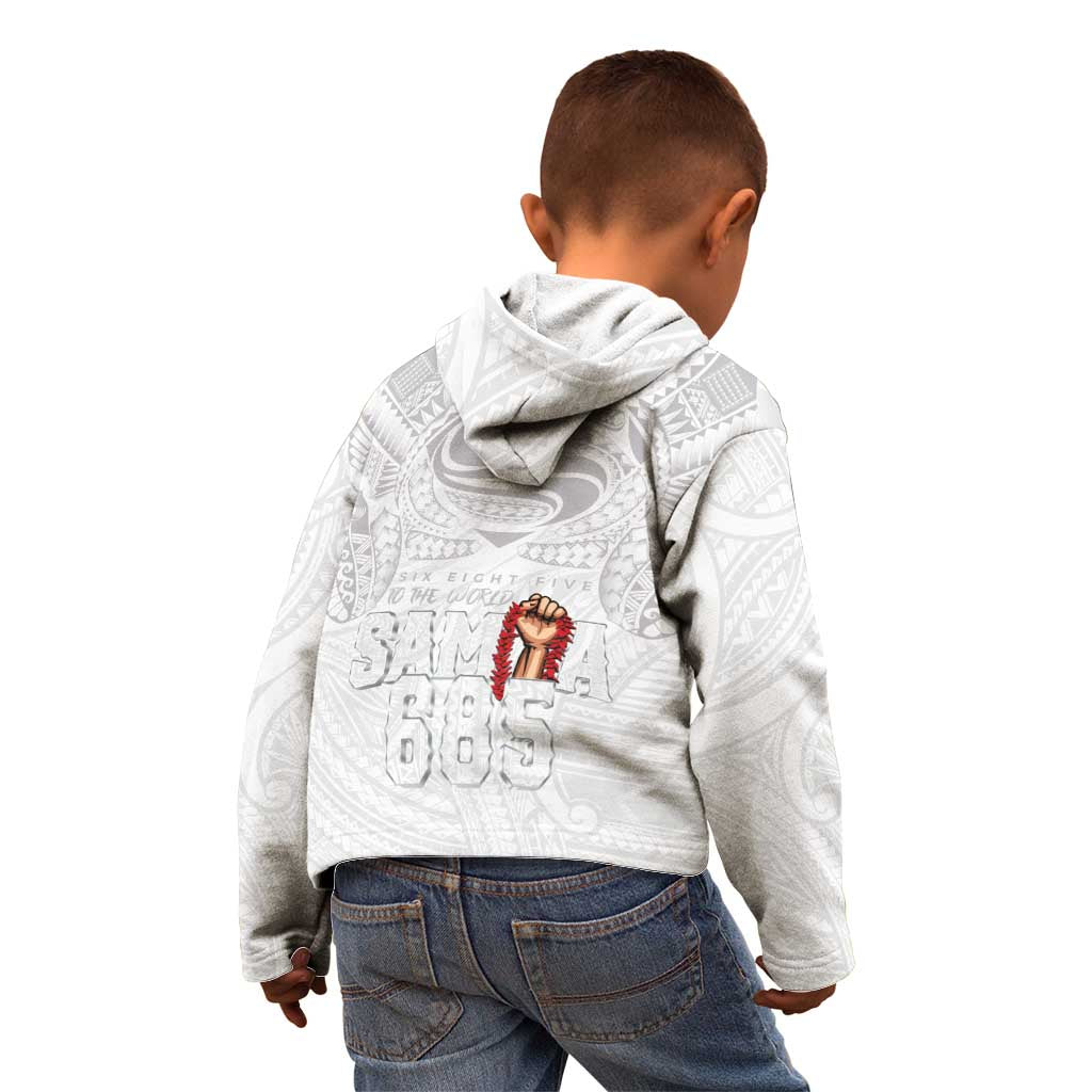Super Samoa-Six Eight Five to The World Kid Hoodie Traditional Samoan Tattoo All White LT03 - Polynesian Pride