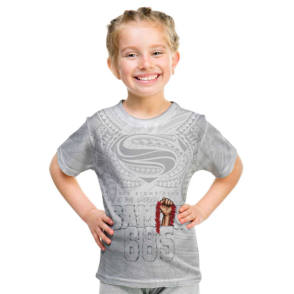 Super Samoa-Six Eight Five to The World Kid T Shirt Traditional Samoan Tattoo All White LT03 White - Polynesian Pride