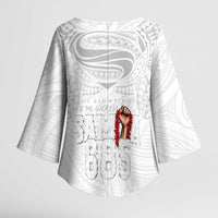 Super Samoa-Six Eight Five to The World Kimono Sleeve Blouse Traditional Samoan Tattoo All White LT03 - Polynesian Pride