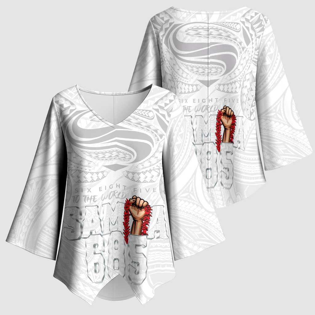 Super Samoa-Six Eight Five to The World Kimono Sleeve Blouse Traditional Samoan Tattoo All White LT03 - Polynesian Pride