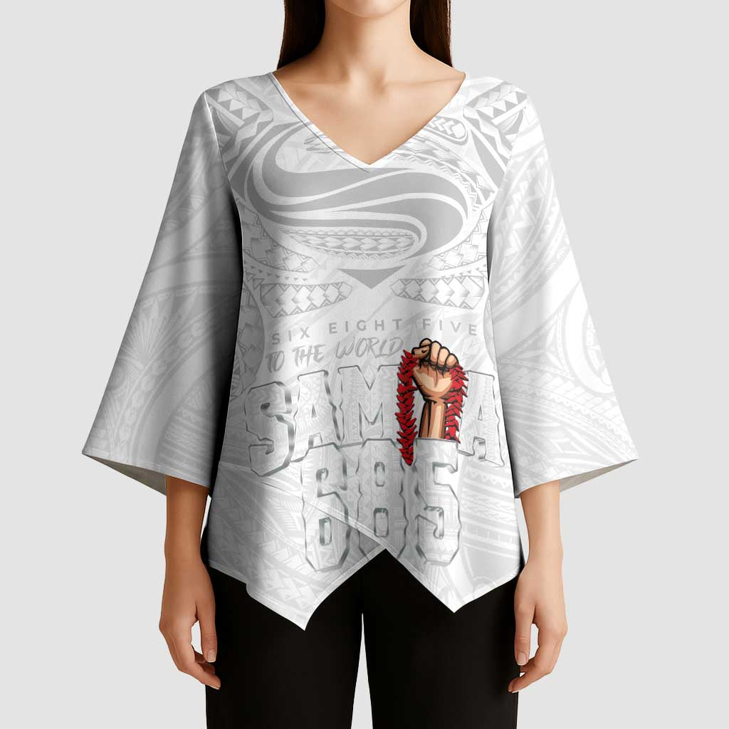 Super Samoa-Six Eight Five to The World Kimono Sleeve Blouse Traditional Samoan Tattoo All White LT03 - Polynesian Pride