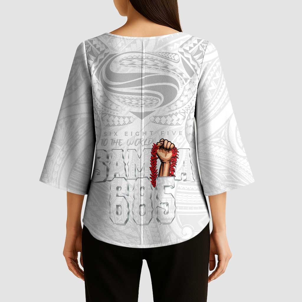 Super Samoa-Six Eight Five to The World Kimono Sleeve Blouse Traditional Samoan Tattoo All White LT03 - Polynesian Pride