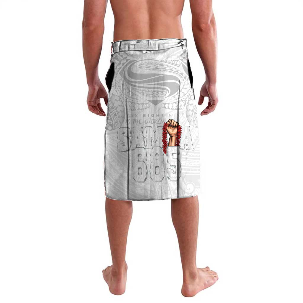 Super Samoa-Six Eight Five to The World Lavalava Traditional Samoan Tattoo All White LT03 - Polynesian Pride
