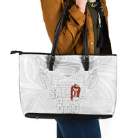 Super Samoa-Six Eight Five to The World Leather Tote Bag Traditional Samoan Tattoo All White LT03 - Polynesian Pride