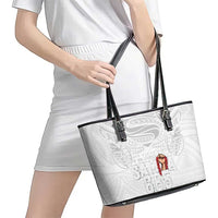 Super Samoa-Six Eight Five to The World Leather Tote Bag Traditional Samoan Tattoo All White LT03 - Polynesian Pride