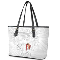 Super Samoa-Six Eight Five to The World Leather Tote Bag Traditional Samoan Tattoo All White LT03 - Polynesian Pride