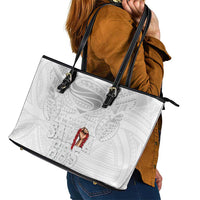Super Samoa-Six Eight Five to The World Leather Tote Bag Traditional Samoan Tattoo All White LT03 - Polynesian Pride