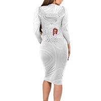 Super Samoa-Six Eight Five to The World Long Sleeve Bodycon Dress Traditional Samoan Tattoo All White LT03 - Polynesian Pride