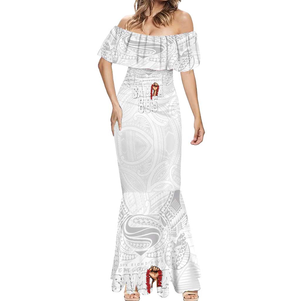 Super Samoa-Six Eight Five to The World Mermaid Dress Traditional Samoan Tattoo All White LT03 - Polynesian Pride