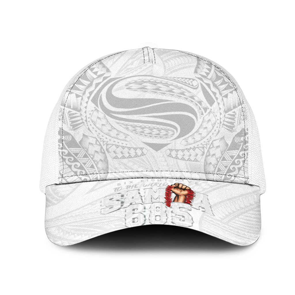 Super Samoa-Six Eight Five to The World Mesh Trucker Cap Traditional Samoan Tattoo All White