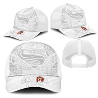 Super Samoa-Six Eight Five to The World Mesh Trucker Cap Traditional Samoan Tattoo All White