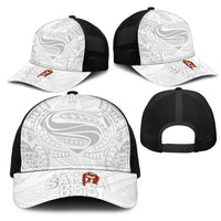 Super Samoa-Six Eight Five to The World Mesh Trucker Cap Traditional Samoan Tattoo All White