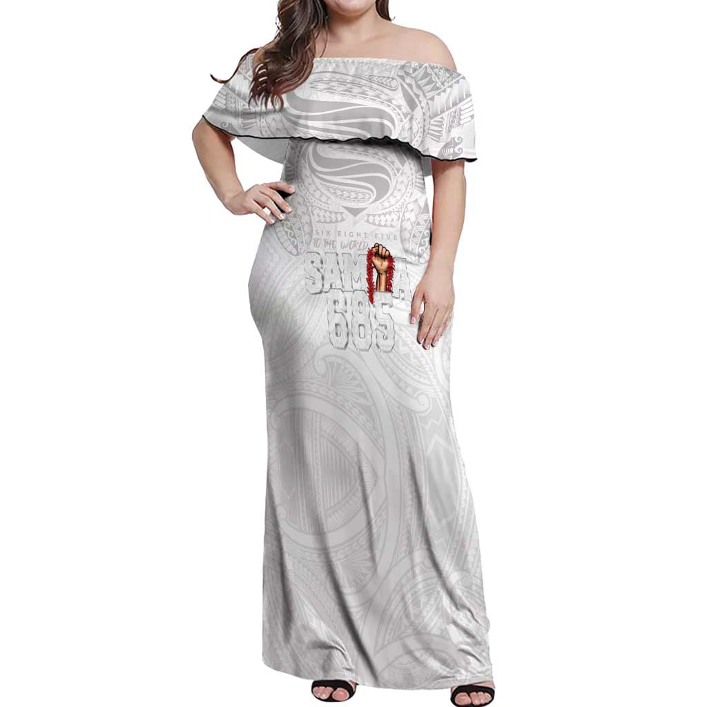 Super Samoa-Six Eight Five to The World Off Shoulder Maxi Dress Traditional Samoan Tattoo All White LT03 Women White - Polynesian Pride