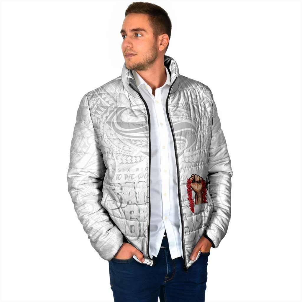 Super Samoa-Six Eight Five to The World Padded Jacket Traditional Samoan Tattoo All White LT03 - Polynesian Pride