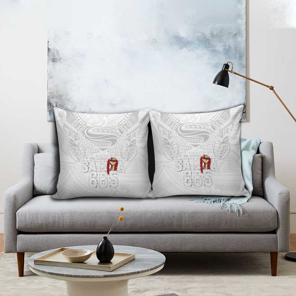 Super Samoa-Six Eight Five to The World Pillow Cover Traditional Samoan Tattoo All White LT03 - Polynesian Pride