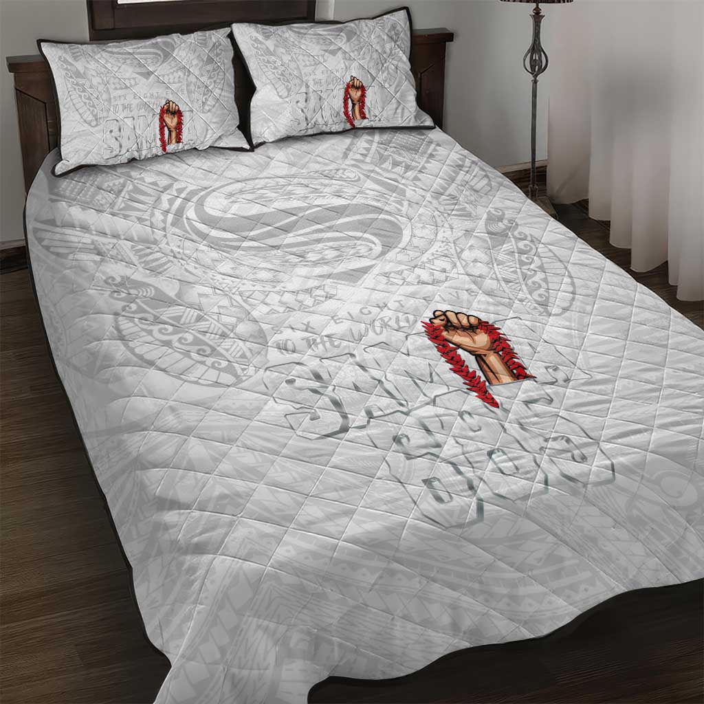 Super Samoa-Six Eight Five to The World Quilt Bed Set Traditional Samoan Tattoo All White LT03 White - Polynesian Pride