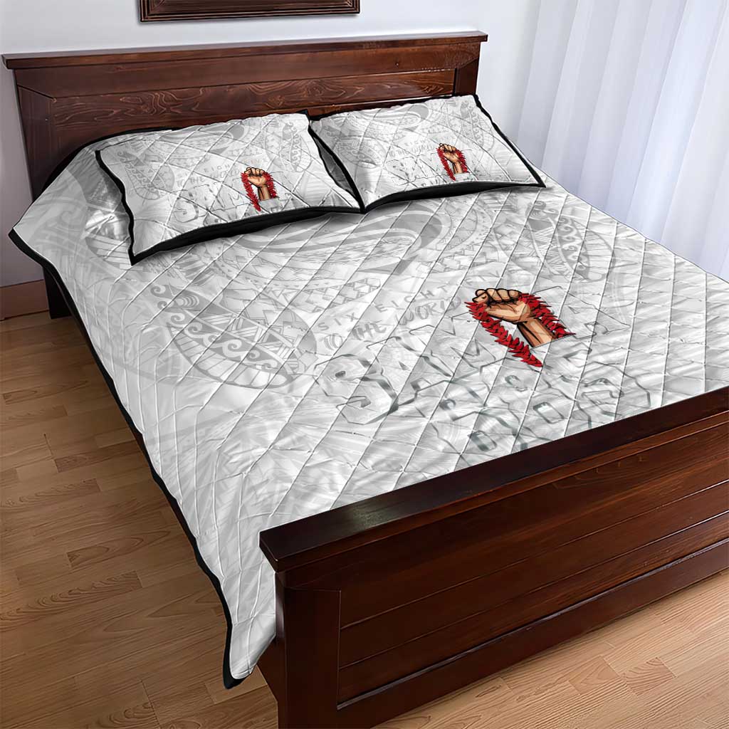 Super Samoa-Six Eight Five to The World Quilt Bed Set Traditional Samoan Tattoo All White LT03 - Polynesian Pride