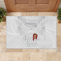 Super Samoa-Six Eight Five to The World Rubber Doormat Traditional Samoan Tattoo All White LT03 White - Polynesian Pride