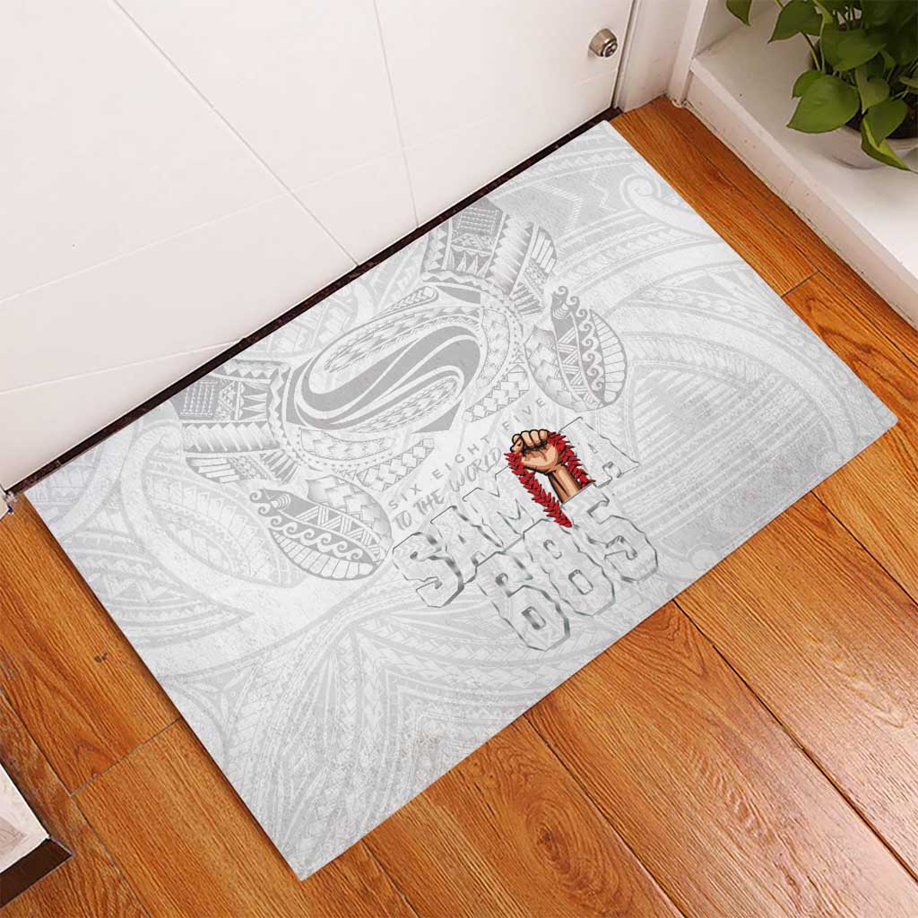 Super Samoa-Six Eight Five to The World Rubber Doormat Traditional Samoan Tattoo All White LT03 - Polynesian Pride