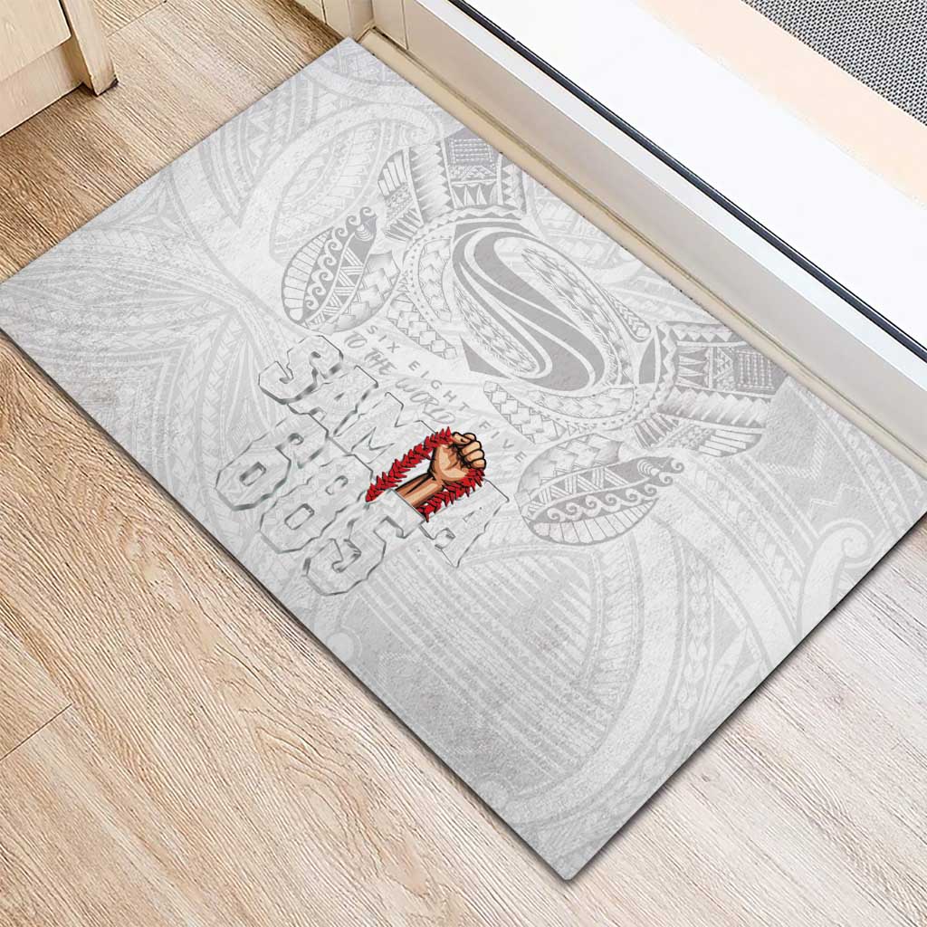Super Samoa-Six Eight Five to The World Rubber Doormat Traditional Samoan Tattoo All White LT03 - Polynesian Pride
