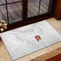 Super Samoa-Six Eight Five to The World Rubber Doormat Traditional Samoan Tattoo All White LT03 - Polynesian Pride