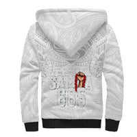 Super Samoa-Six Eight Five to The World Sherpa Hoodie Traditional Samoan Tattoo All White LT03 - Polynesian Pride