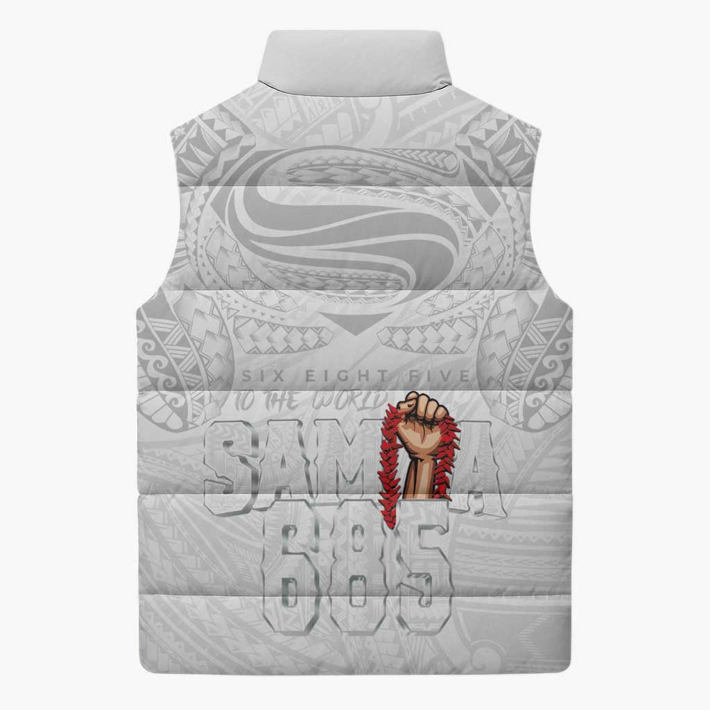 Super Samoa-Six Eight Five to The World Sleeveless Puffer Jacket Traditional Samoan Tattoo All White LT03 - Polynesian Pride