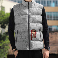 Super Samoa-Six Eight Five to The World Sleeveless Puffer Jacket Traditional Samoan Tattoo All White LT03 - Polynesian Pride
