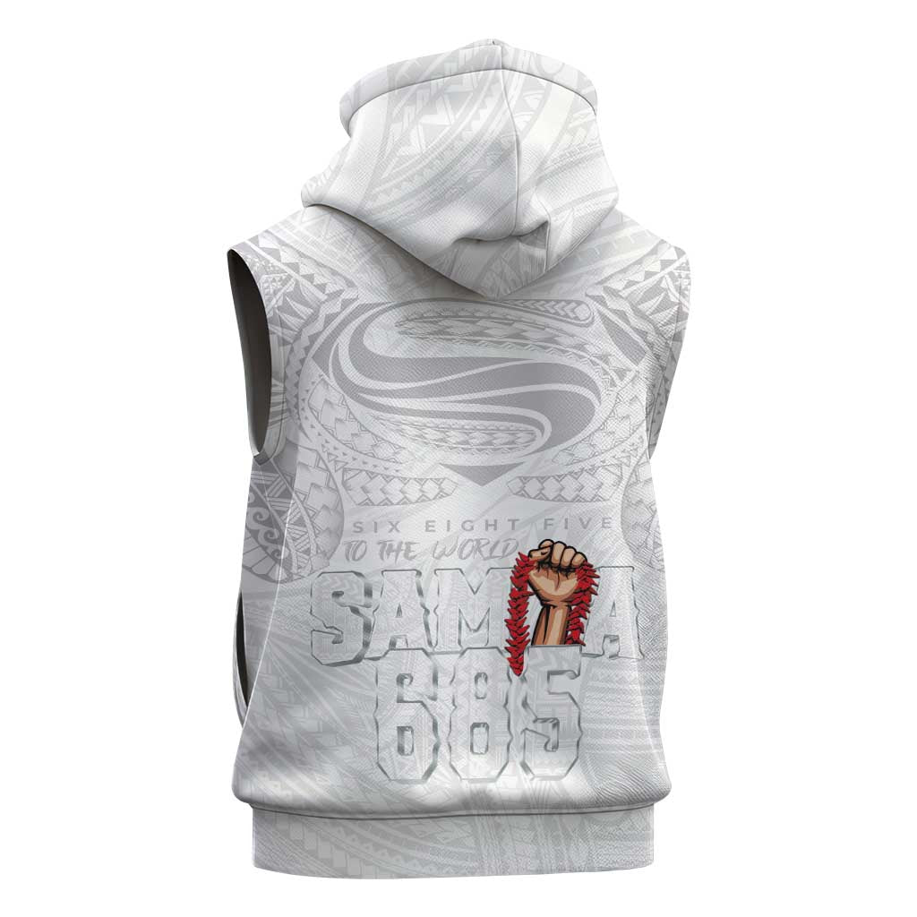 Super Samoa-Six Eight Five to The World Sleeveless Zip Hoodie Traditional Samoan Tattoo All White LT03 - Polynesian Pride