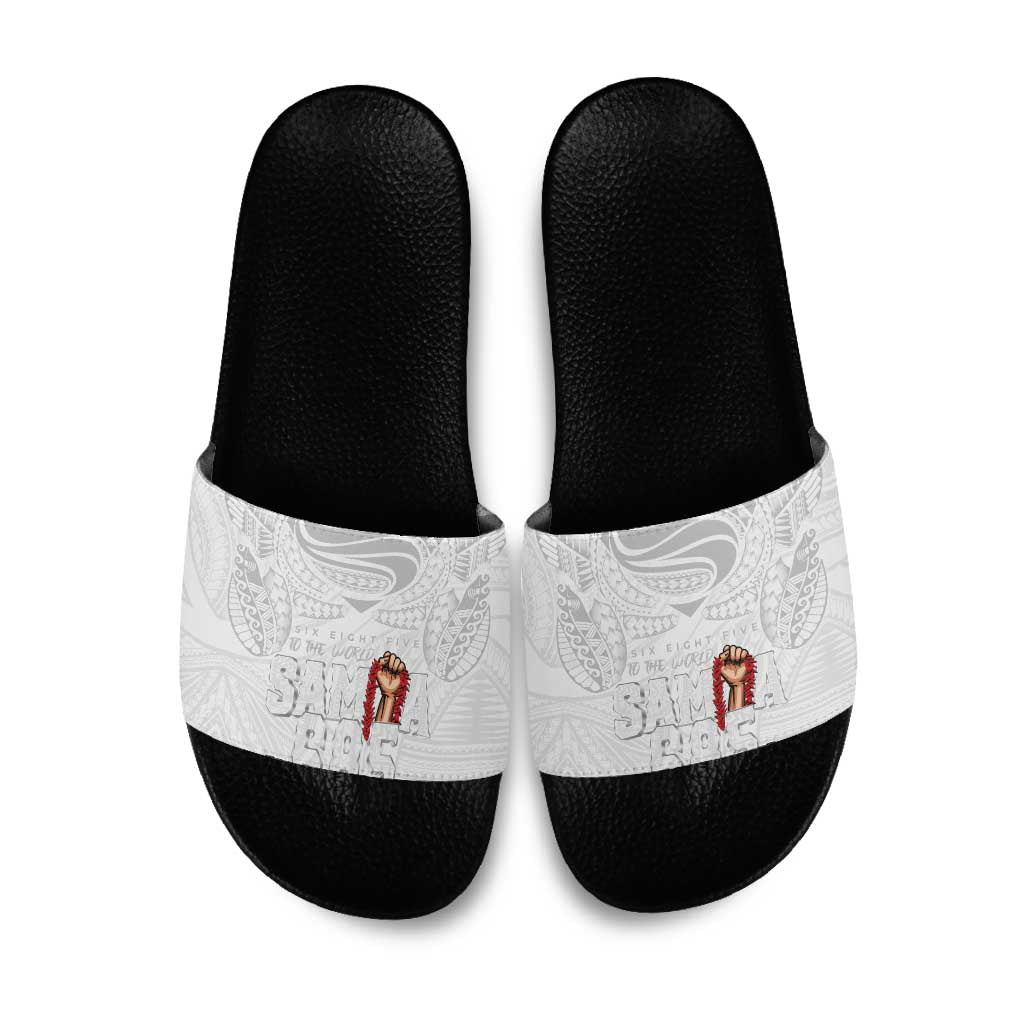 Super Samoa-Six Eight Five to The World Slide Sandals Traditional Samoan Tattoo All White LT03 White - Polynesian Pride