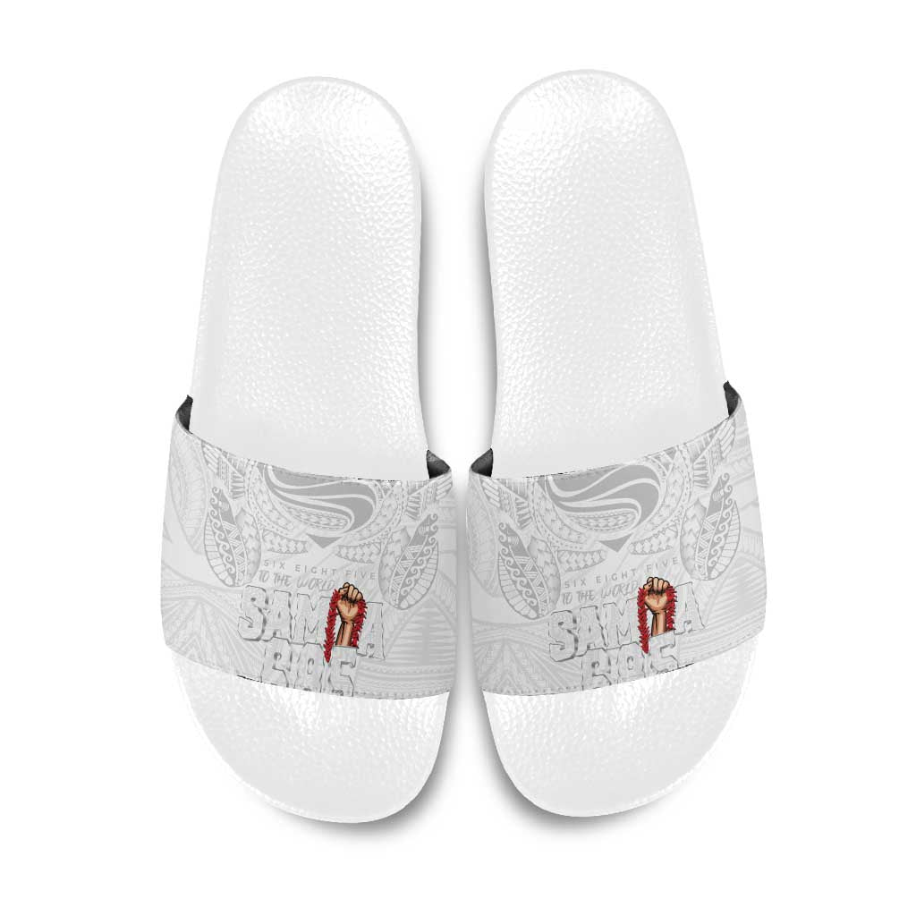 Super Samoa-Six Eight Five to The World Slide Sandals Traditional Samoan Tattoo All White LT03 White - Polynesian Pride