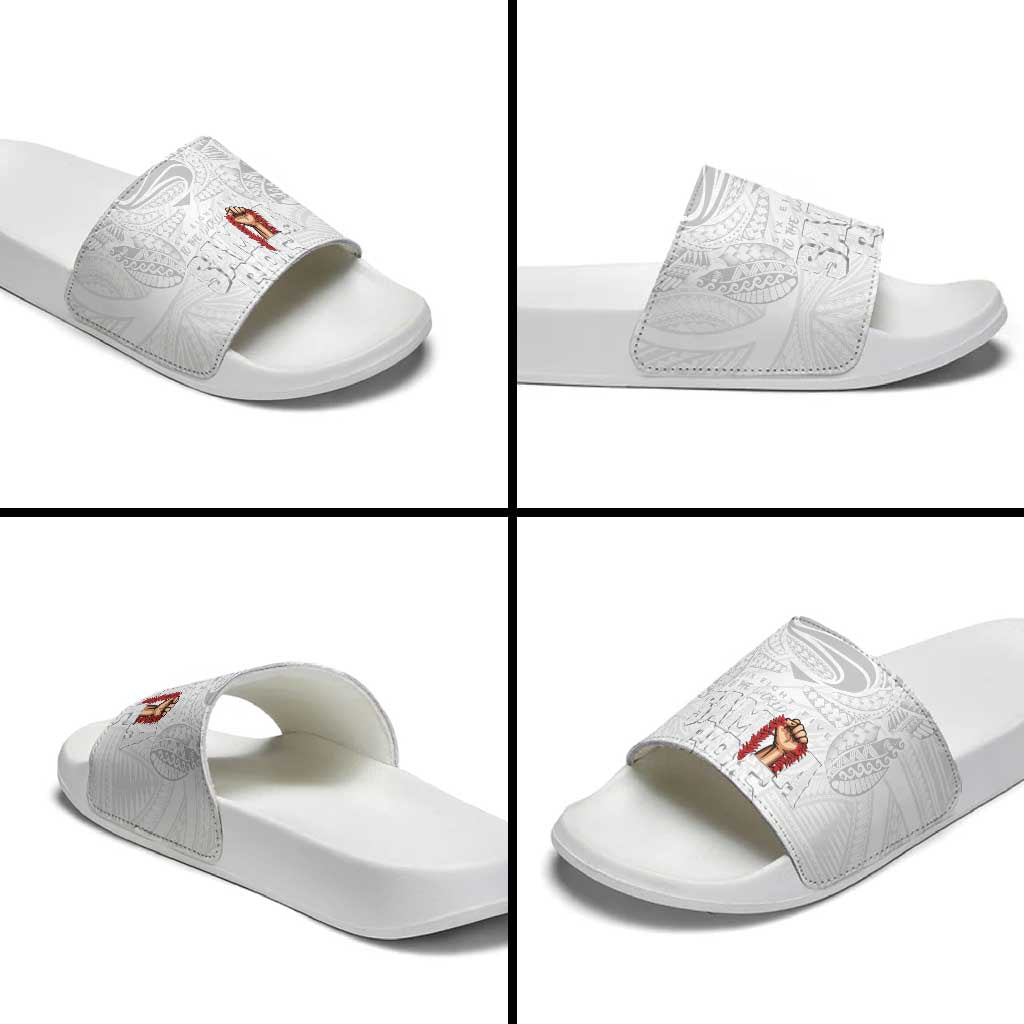 Super Samoa-Six Eight Five to The World Slide Sandals Traditional Samoan Tattoo All White LT03 - Polynesian Pride