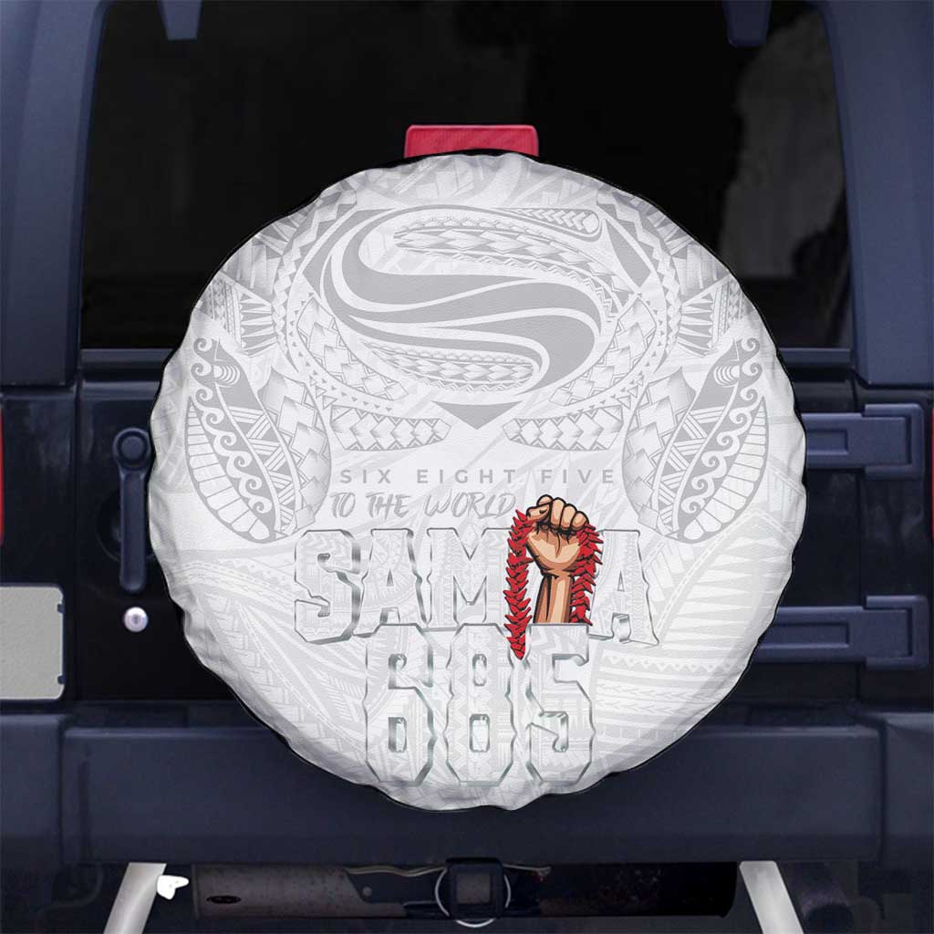Super Samoa-Six Eight Five to The World Spare Tire Cover Traditional Samoan Tattoo All White