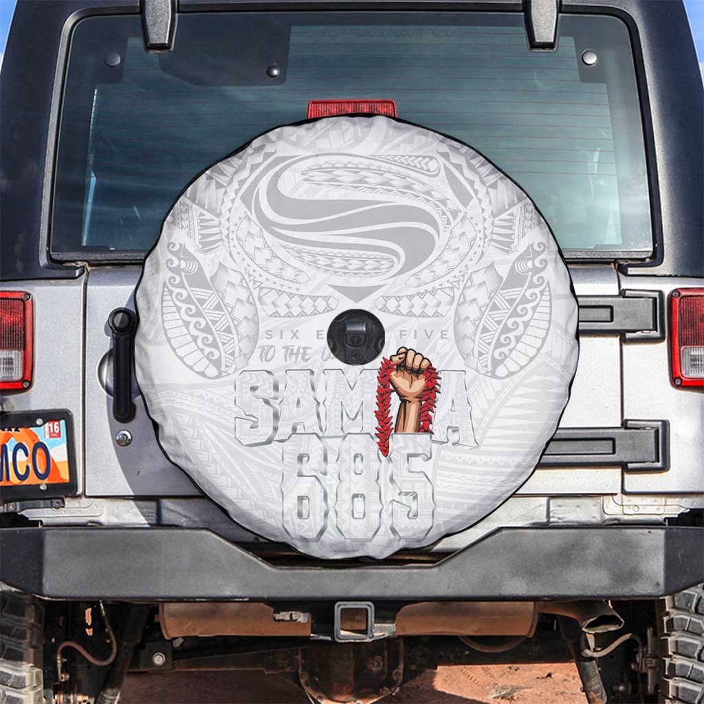 Super Samoa-Six Eight Five to The World Spare Tire Cover Traditional Samoan Tattoo All White LT03 White - Polynesian Pride