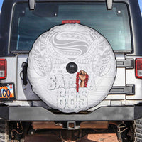 Super Samoa-Six Eight Five to The World Spare Tire Cover Traditional Samoan Tattoo All White LT03 White - Polynesian Pride