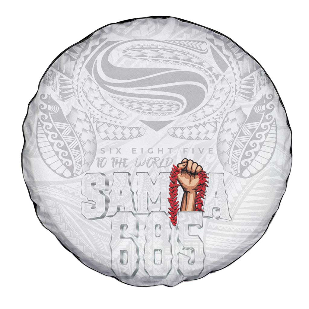 Super Samoa-Six Eight Five to The World Spare Tire Cover Traditional Samoan Tattoo All White LT03 - Polynesian Pride