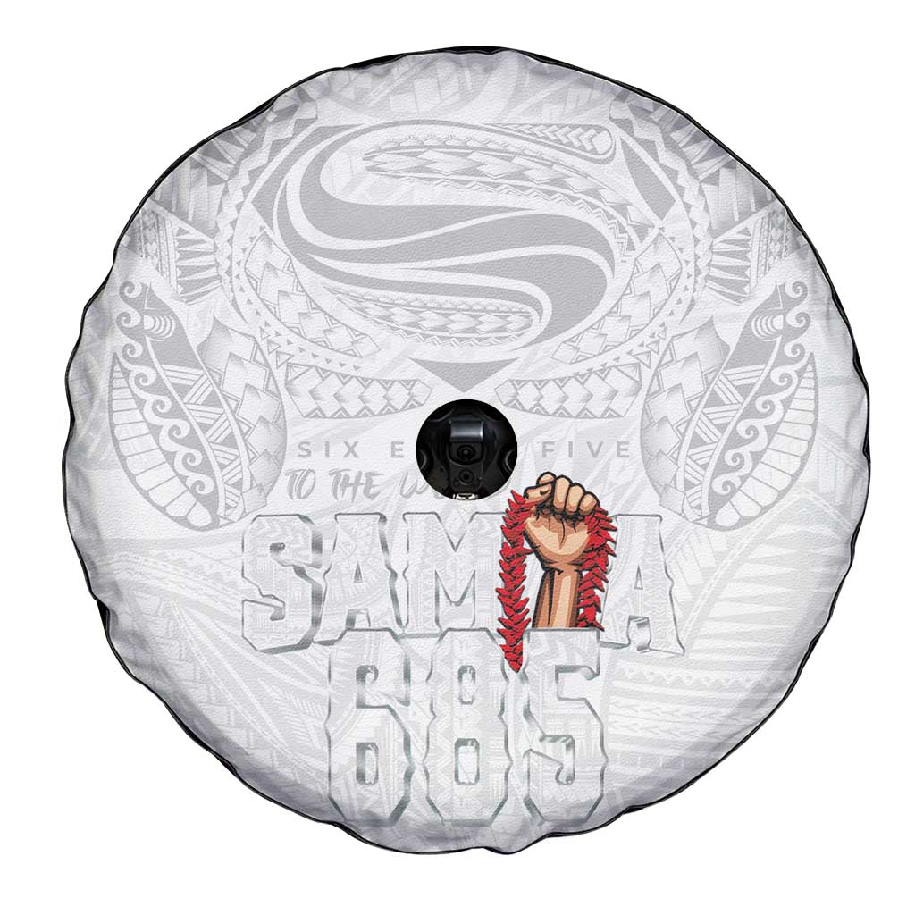 Super Samoa-Six Eight Five to The World Spare Tire Cover Traditional Samoan Tattoo All White LT03 - Polynesian Pride