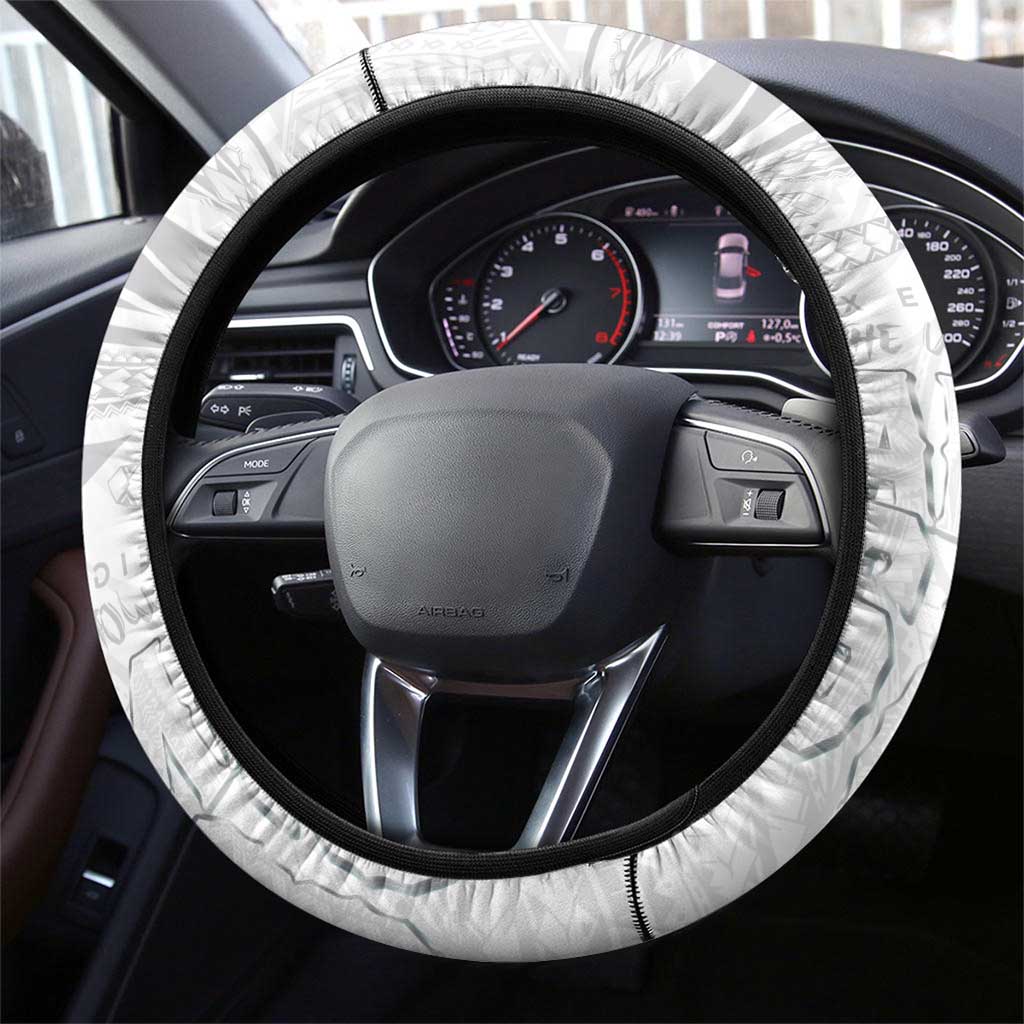 Super Samoa-Six Eight Five to The World Steering Wheel Cover Traditional Samoan Tattoo All White LT03 - Polynesian Pride