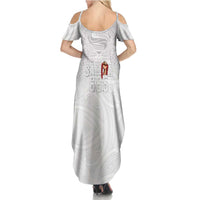 Super Samoa-Six Eight Five to The World Summer Maxi Dress Traditional Samoan Tattoo All White LT03 - Polynesian Pride