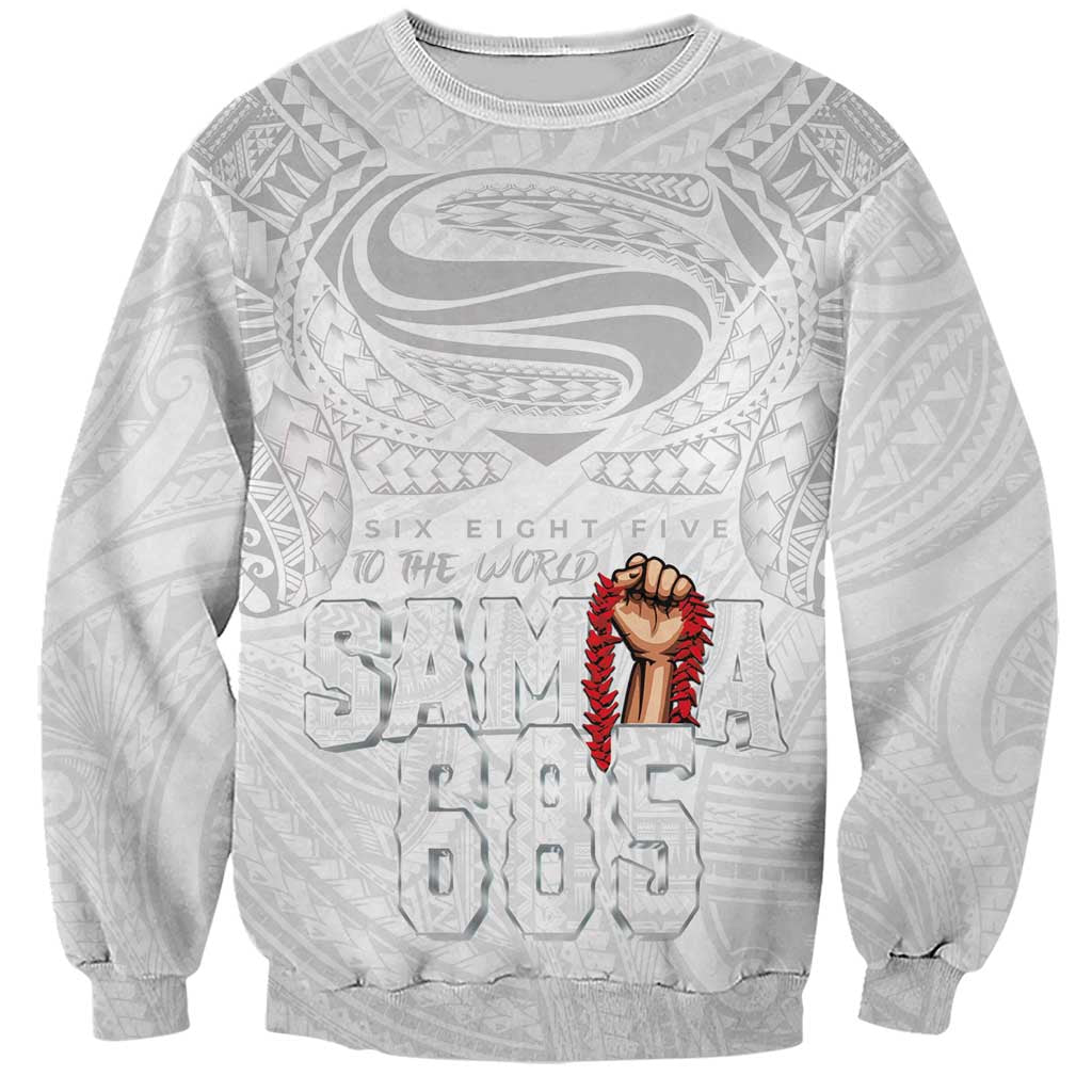 Super Samoa-Six Eight Five to The World Sweatshirt Traditional Samoan Tattoo All White LT03 Unisex White - Polynesian Pride