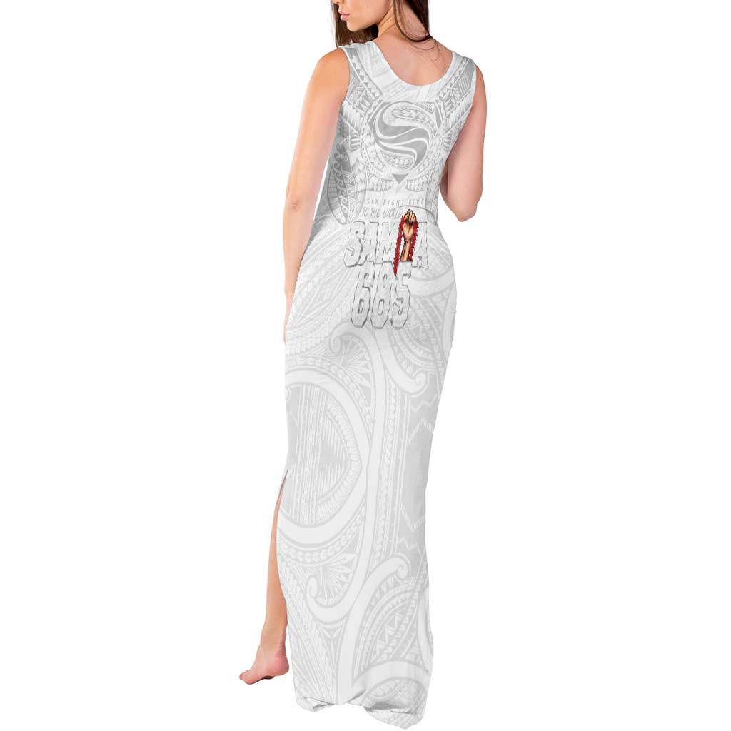 Super Samoa-Six Eight Five to The World Tank Maxi Dress Traditional Samoan Tattoo All White LT03 - Polynesian Pride