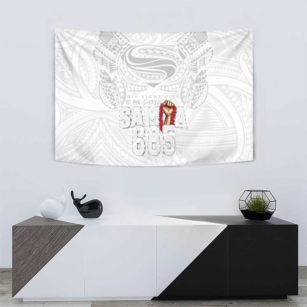 Super Samoa-Six Eight Five to The World Tapestry Traditional Samoan Tattoo All White LT03 - Polynesian Pride