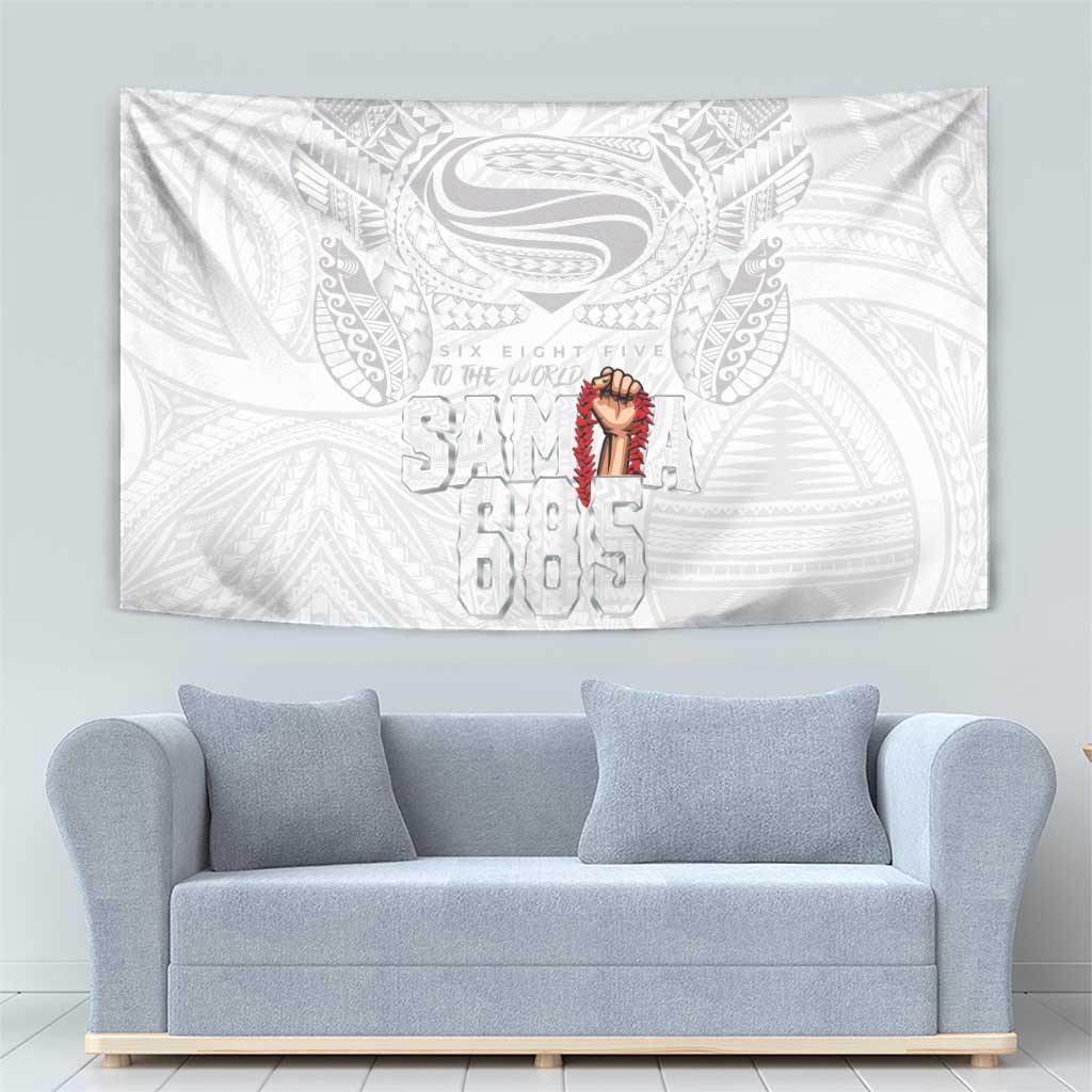 Super Samoa-Six Eight Five to The World Tapestry Traditional Samoan Tattoo All White LT03 - Polynesian Pride