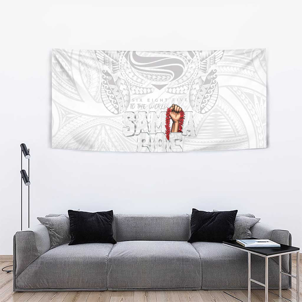 Super Samoa-Six Eight Five to The World Tapestry Traditional Samoan Tattoo All White LT03 - Polynesian Pride