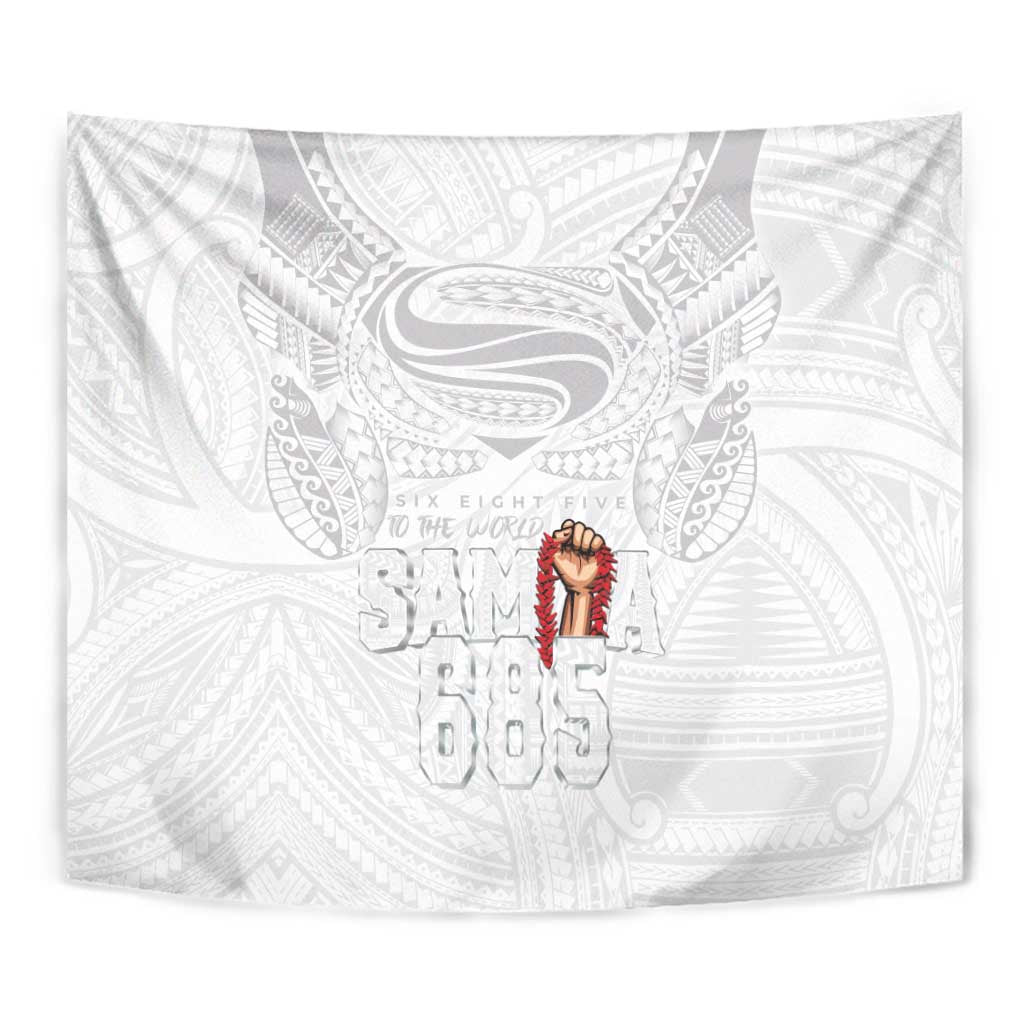 Super Samoa-Six Eight Five to The World Tapestry Traditional Samoan Tattoo All White LT03 - Polynesian Pride