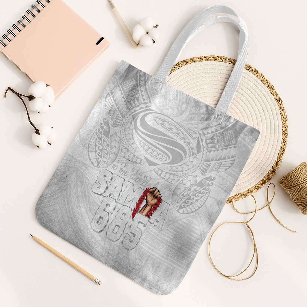 Super Samoa-Six Eight Five to The World Tote Bag Traditional Samoan Tattoo All White LT03 White Strap One Size White - Polynesian Pride