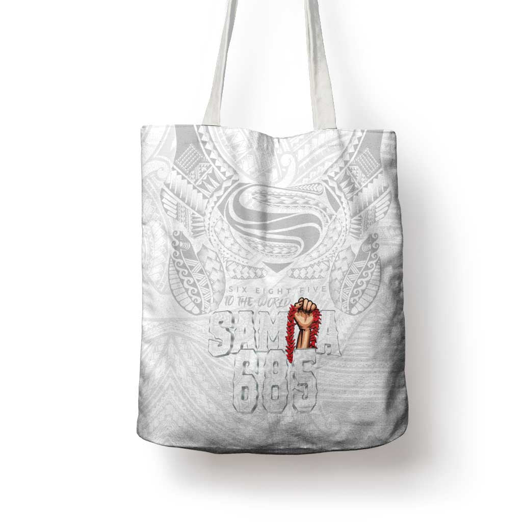 Super Samoa-Six Eight Five to The World Tote Bag Traditional Samoan Tattoo All White LT03 - Polynesian Pride