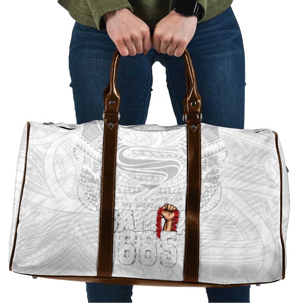 Super Samoa-Six Eight Five to The World Travel Bag Traditional Samoan Tattoo All White