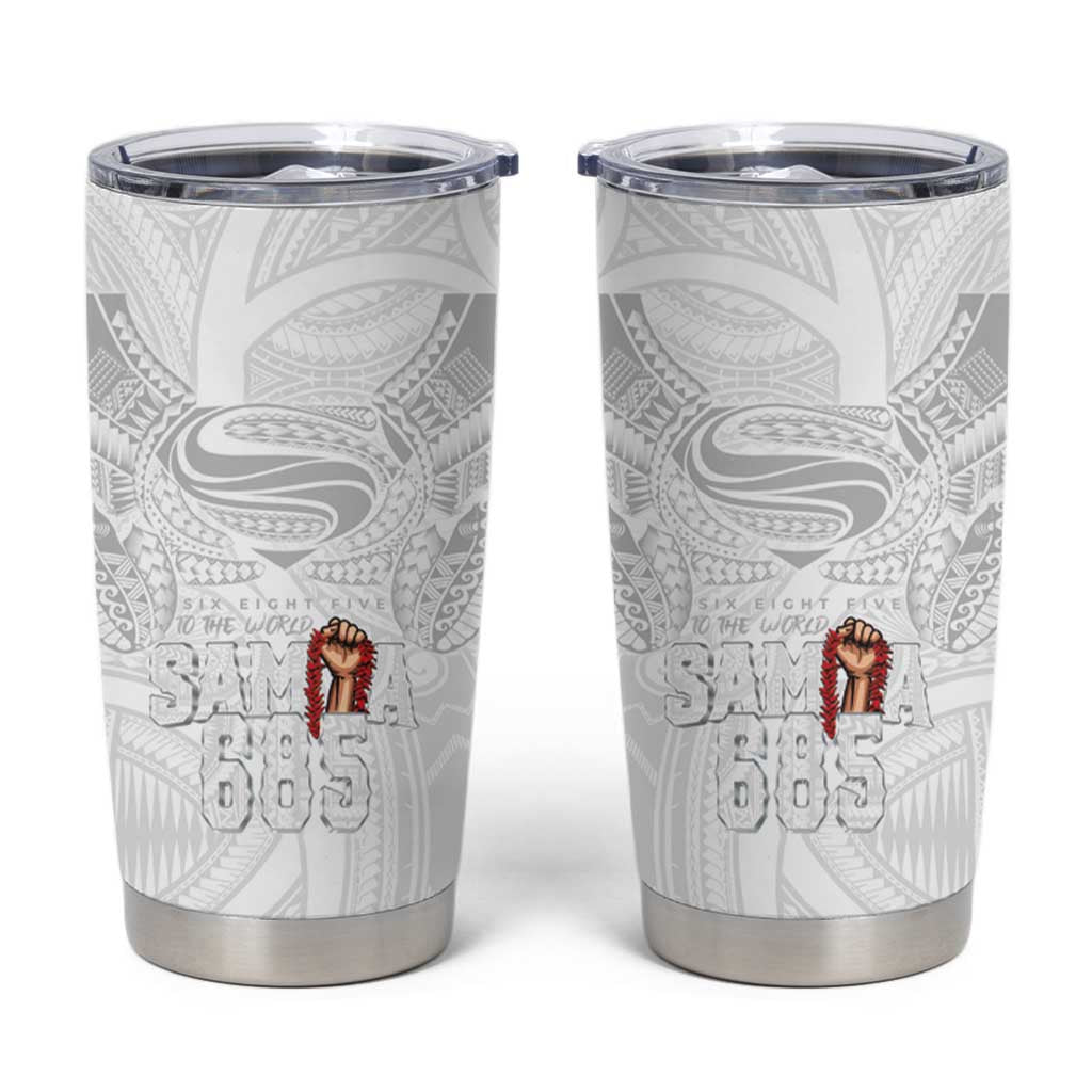 Super Samoa-Six Eight Five to The World Tumbler Cup Traditional Samoan Tattoo All White LT03 White - Polynesian Pride